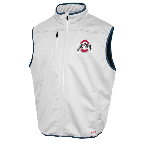 2Bhip NCAA Ohio State Buckeyes Adult Mens College White Mock Neck Softshell Full Zip Sleeveless Vest Jacket