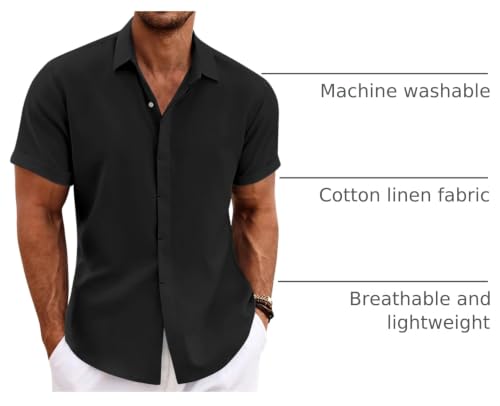 Image of COOFANDY Men's Linen Shirts Short Sleeve Casual Shirts Button Down Shirt for Men Beach Summer Wedding Shirt
