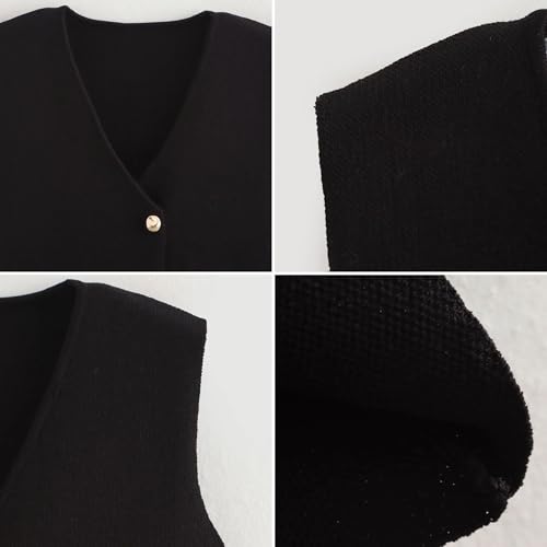 Image of FindThy Women's Cropped Knit Vest V Neck Button Up Solid Color Sleeveless Gilet Tank Tops