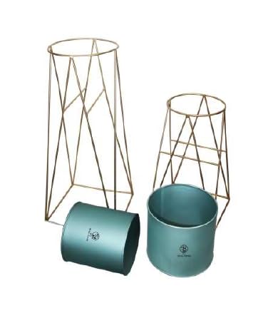 Image of Decent Home Decor Iron Metal Indoor Out Door Bedroom Home Office Planter Pot Tall Stand with Planter for Living Room, Balcony Flower Pot Stand Set of 2 (Silver Blue)