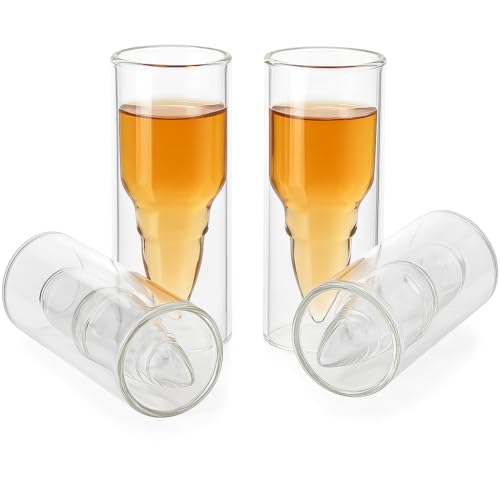 The Wine Savant 50 Caliber Bullet Shaped 3.5 oz Shot Glasses (Set of 4) Cocktail Drinking Glassware, Can Also Be Used as Shot Glass for: Beer,Wine, Coffee, Juice, Or Any Drink