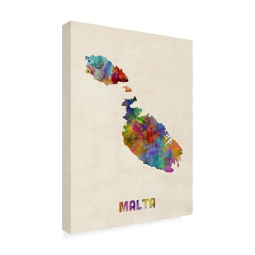 Trademark Fine Art - 'Malta Watercolor Map' Canvas Art - 24x18