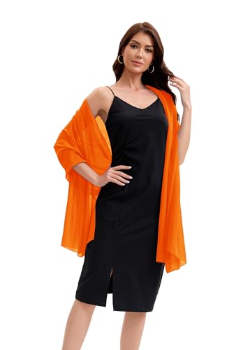 Baoqiya Women's Shawls and Wraps for Evening Dress Chiffon Shawl Soft Elegant Silky Pashmina Wedding Bridal Scarf(TangerineRed, 79"×19") - Thumbnail 4