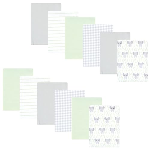 Image of Hudson Baby Unisex Baby Cotton Flannel Burp Cloths 12-Pack Bundle, Leafy Elephant, One Size