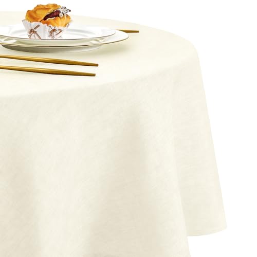 DWCN Champagner Tischdecke Rund 120cm Tischdecke Leinenoptik Abwaschbar – Ansicht 1