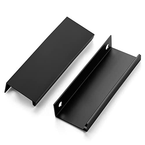 Image of 6 Pack Finger Pulls for Cabinets - 76mm /3in Hole Center Black Handles