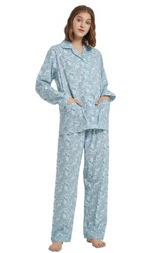 Image of GLOBAL Women Cotton Pajamas Long Sleeve PJs Button Down Sleepwear S-3XL