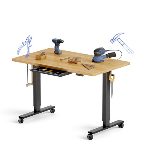 FLEXISPOT Electric Adjustable Workbench, 48x30 Inches Ergonomic Worktable with Drawer and Wheels for Garage, Workshop and Office, Spacious Desktop for Woodworking and Crafts, Maple, 4 Packages - image 1