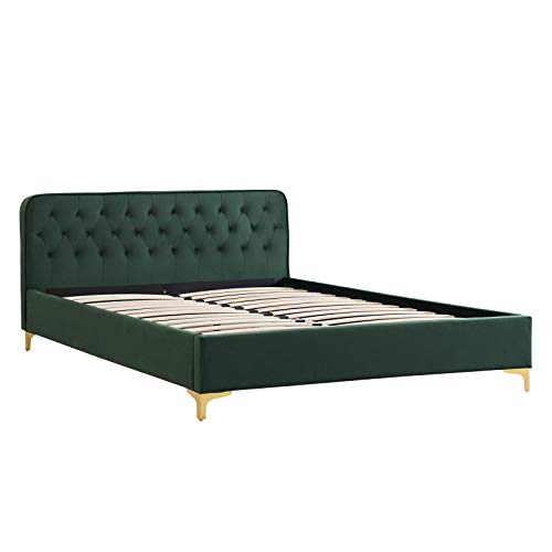 CARO-Möbel Polsterbett Glamour mit edlem Samtbezug in grün Doppelbett Bettgestell 140x200 cm im Barockstil, inkl. Lattenrahmen