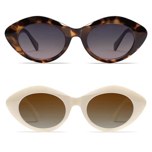Image of VANLINKER Polarized Trendy Thick Oval Round Sunglasses for Women Retro Shades VL9825