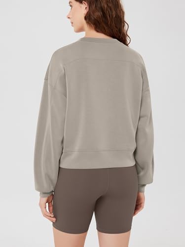 Image of ODODOS Modal Soft Long Sleeve Cropped Sweatshirts for Women Oversized Crew Neck Pullover Crop Top