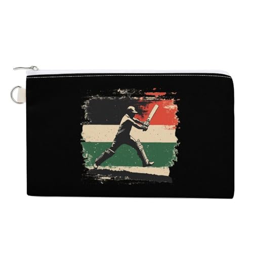 Cricket Bat Player Fashion Coin Purse Change Makeup Bag Canvas Pencil Pouch Travel