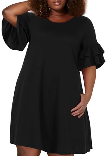 Nemidor Plus Size Casual Dresses for Curvy Women Summer Ruffle Sleeve T-Shirt Swing Mini Dress with Pocket 14-26