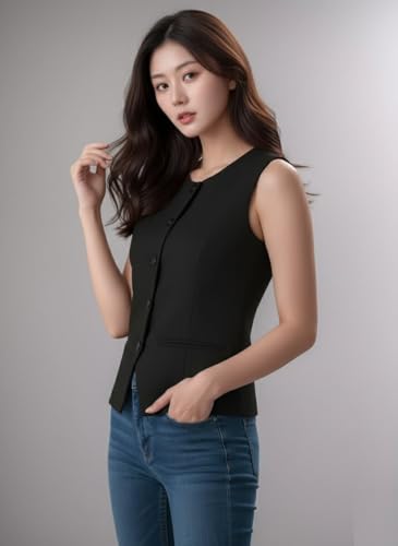 Image of ROCKSY Women Stretch Waistcoat - Sleeveless Lightweight Round Neck Premium Vest with 2 Pockets | Ideal for Formal, Office, Casual, Party