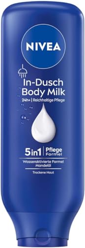 NIVEA In-Dusch Body Milk (400 ml), Körpercreme mit Mandel-Öl und wasseraktivierter 5in1 Pflege Formel, feuchtigkeitsspendende Body Lotion für die Dusche (Packung mit 5)