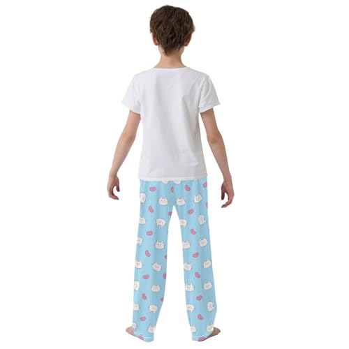 Boys' Pants Cartoon Cat and Heart Blue Long Bottoms Jogger Pants Elastic Waist Trousers with Pockets S-XL3