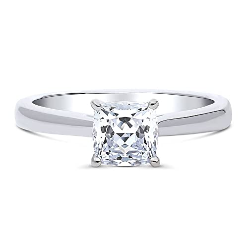 BERRICLE Sterling Silver Solitaire Wedding Engagement Rings 1.25 Carat Cushion Cut Cubic Zirconia CZ Promise Ring for Women, Rhodium Plated2