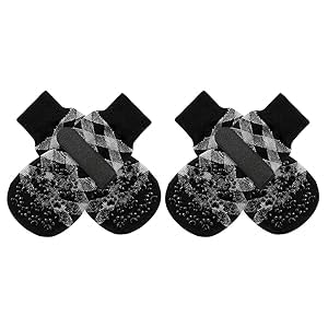 EXPAWLORER Dog Socks with Grips - Double Sides Anti-slip Dog Gripper Socks for Hardwood Floors, Stop Licking Injured Paws, Soft Boots with Extra Traction for Small Medium Large Dogs (Black Plaid, 2XS) โ image 1