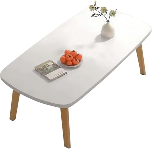 OPULENTHOME Table basse pliante, table d'appoint, table de salon en bois, table basse peu encombrante pour la maison, le bureau, la chambre à coucher, le salon de thé, 80 x 50 cm, blanche