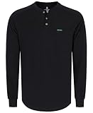 BOCOMAL Men's Long Sleeve Work Shirts Henley Midweight Soft Cotton Tencel Blended Pocket Tee Relax Fit Workwear Heather Black