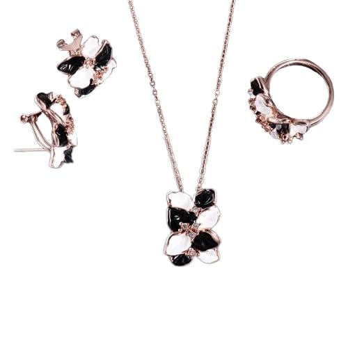 Vientiq Gold-Tone Floral Black & White Pendant Jewellery Set (B0CJFP8132) Amazon Price History, Amazon Price Tracker