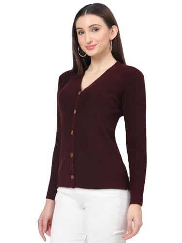 Image of Kalt Women Full Sleeves V-Neck Design Acrylic Cardigan Sweater