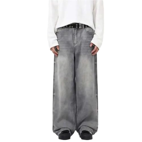 Men High Waisted Wide Leg Jeans Washed Loose Fit Straight Casual Solid Color Street Denim Pants