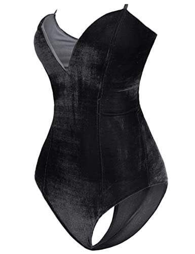 Women Anime Bunny Costume One Piece Outfit Halloween Cosplay Costume Mask Gloves Set Black,S