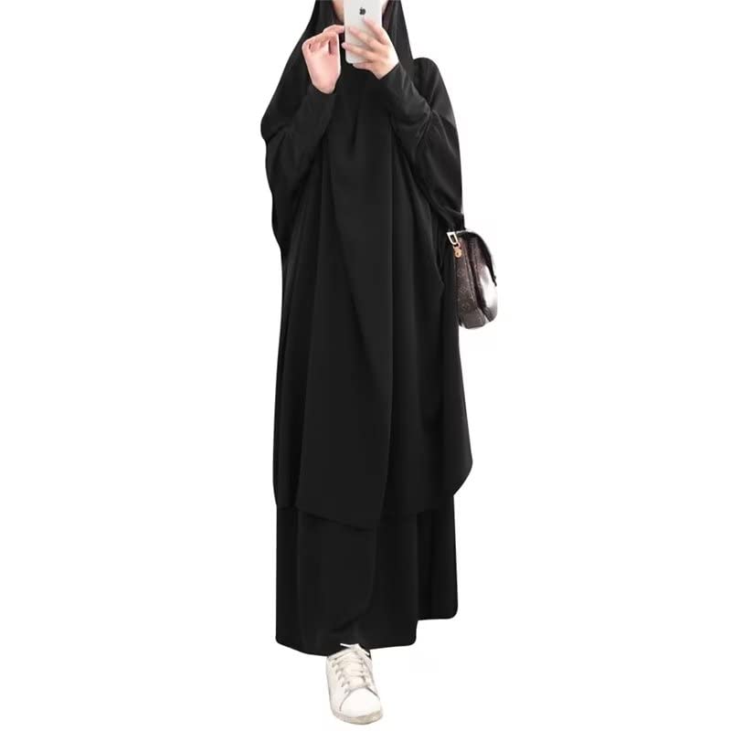 Modest BeautyWomen's Muslim Two-Piece Batwing Sleeve Maxi Dress Prayer Abaya with Hijab