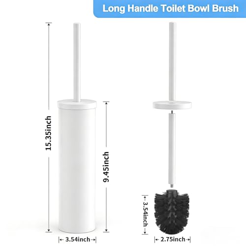 Image of Stainless Steel Toilet Brush and Holder Set Brushed Silver Heavy Duty Toilet Bowl Brush with Long Handle for Bathroom and Farmhouse (White)