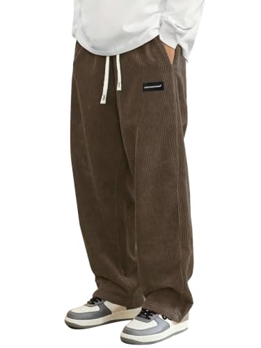 Hidkat Mens Corduroy Casual Pants Straight Sweatpants Brown