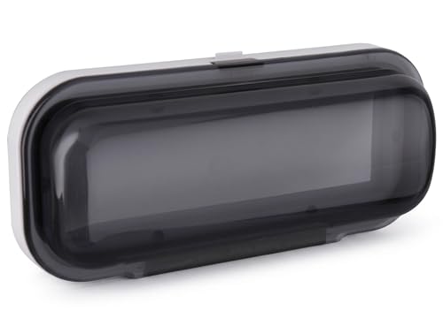 Image of Pyle Water Resistant Marine Stereo Cover - Smoke Colored Heavy Duty Boat Radio Protector Shield with Flip-up Door & Spring Loaded Release - Mounting Gasket Included - PLMRCW1
