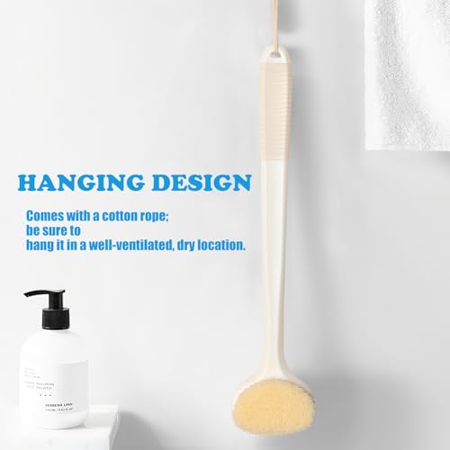 VANZAVANZU Limpiador de espalda para ducha, cepillo de baño con mango antideslizante de 43 cm de largo, cepillo corporal húmedo y seco para limpieza corporal, Crema blanco - imagen 5