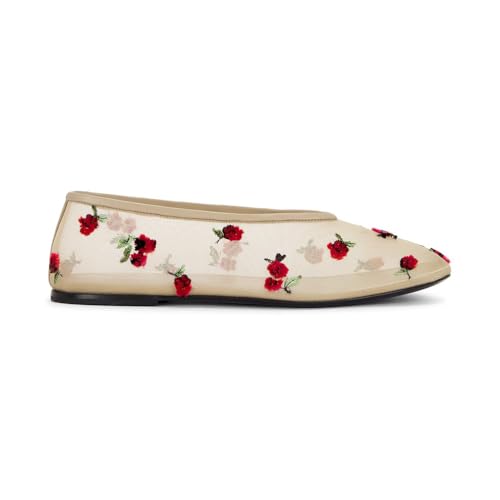 Mesh Flats for Women Round Toe Embroidered Floral Slip On Mary Jane Shoes Comfortable Casual Shoes