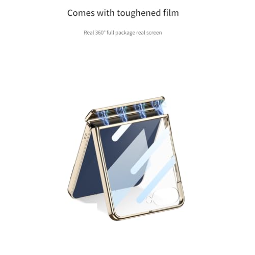 Image of Midkart Magnetic Cover Compatible with Samsung Galaxy Z Flip 7 Release 2025 Hinge Protection Leather Case Kickstand Electroplated with Front Glass and Camera Protection, Fiber Black