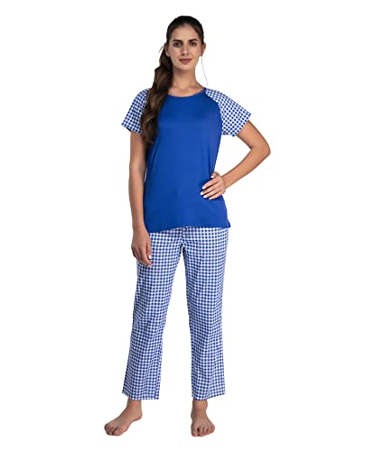 Image of Evolove Women's Cotton Round Neck Short SleevesNight Suit Set /Top Pyjama Set Super Soft Comfortable (Nightsuit-Round-HS-4)