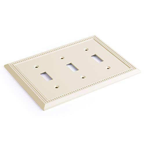 Image of Henne Bery Sunken Pearls Heavy Duty Decorative Wall Plate Switch Plate Outlet Cover, Durable Solid Zinc Alloy (Triple Toggle, Light Almond)