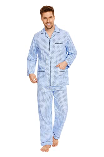 Image of GLOBAL Mens Pajamas Set, 100% Cotton Woven Drawstring Sleepwear Set with Top and Pants /Bottoms