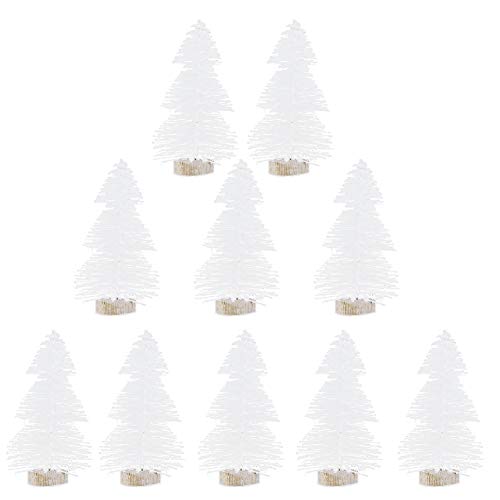 Leisial 10 Pcs Sapin de Noël Artificiel Mini Décoration de Table Intérieur de Miniature Arbre de Noël 6cm (Aiguille de Pin Blanc)