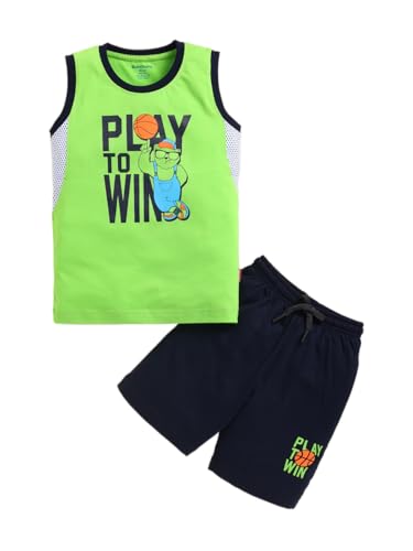 Image of Bumchums Boys Sleeveless Round Neck T-Shirt and Pant Set for Boys, Casual Clothing Set, Trendy and Cute, Graphic