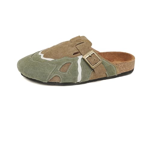 Image of Retro Xstream Suede Cork Clogs Olive Green Tan Comfort Footwear for Men|Size 9