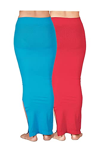 Vednath Women Microfiber Combo Saree Shapewear Petticoat Waist Trimmer Thigh Slimmer Turquoise Blue And Pink Xl Size #TOP1