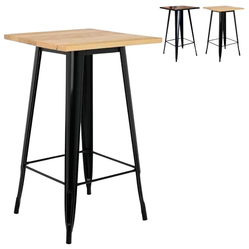 XUANYU Mesa alta de comedor para 4 personas, φ60 cm Mesa de comedor de pie altura 108 cm, Mesas de bar/bistro/comedor/salón (Madera-negro φ60 x 108 cm, cuadrado)