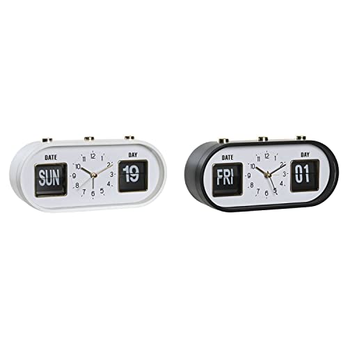 DKD Home Decor Orologio Sveglia del Marchio, Bianco e Nero, in PVC (20 x 6 x 9,5 cm)