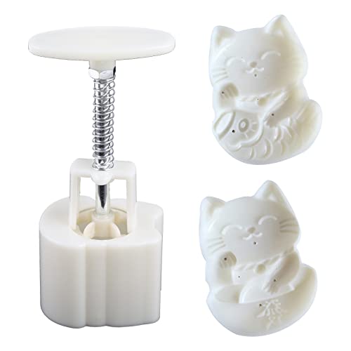 Nawwgy Mold 50g Lucky for Cat Shape Stamps Moon Cakes Moulds for Baking for Mid-Autumn Lucky Cat Mooncake Mould