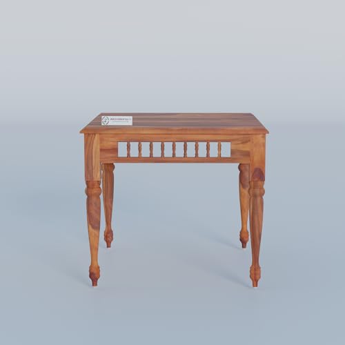 Image of Jangid Handicraft Dining Table 4 Seater | Solid Sheesham Wood Four Seater Dining Table Set with 4 Cushioned Chairs | Rectangular Dinner Table for Home, Kitchen & Living Room | Honey Finish