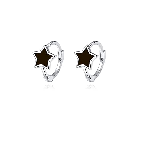 Reffeer Solid 925 Sterling Silver Black Star Huggie Earrings Hoops for Women Teens Small Star Hoop Earrings Cartilage Helix Earrings - Main Image