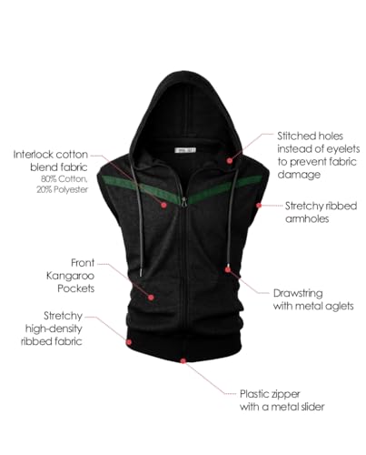 Image of Ohoo Mens Slim Fit Sleeveless Lightweight Zip Up Hooded Sweatshirt Vest Hoodie