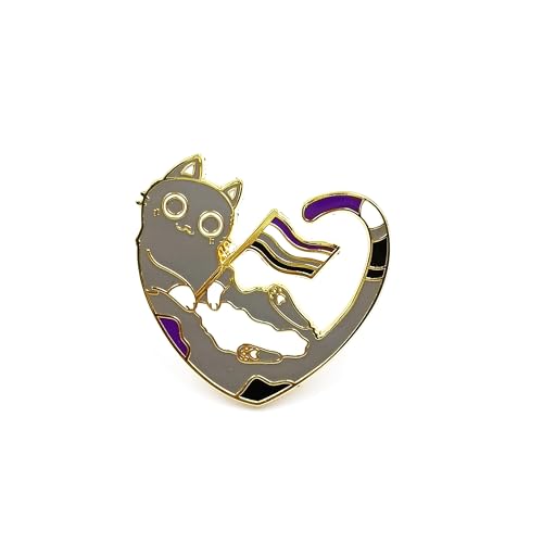 Image of Asexual Enamel Pin Heart Gray Cat Pride Flag Badge Brooch Jewelry Accessories for Clothes,Bag and Hat