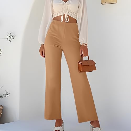 Oplxuo Women High Waist Dress Pants Business Casual Work Pants Wide Leg Comfy Loose Long Trousers with Pockets2